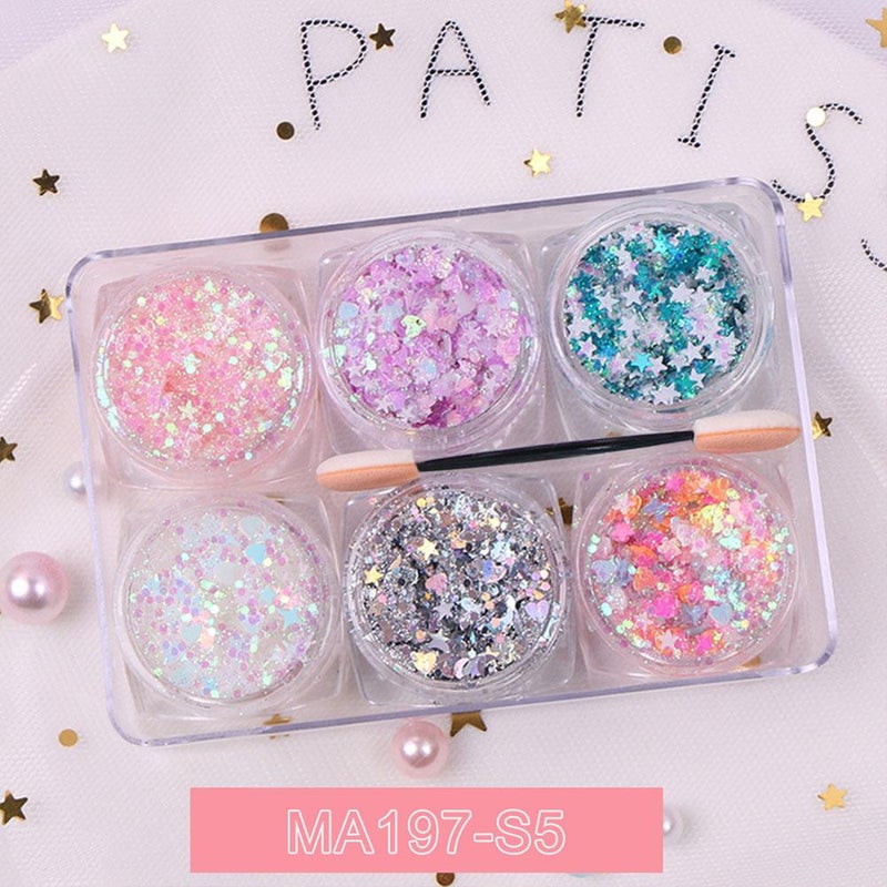 6-Color Glittery No-Glue Eye Makeup Stickers, Glitter Stars, Starry Glitter, Stage Makeup, Pearlescent Eyeshadow, Face Stickers, Lip Makeup Gel